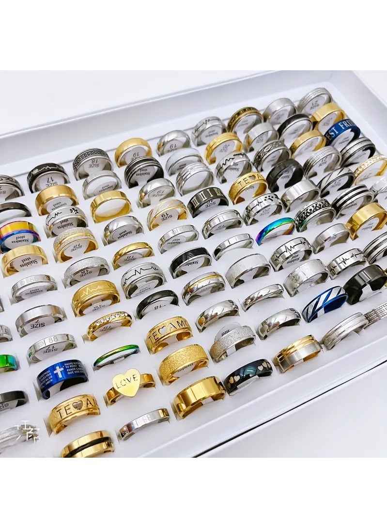 Haidue 20 Pcs Fashion Ring Set Style and Size Random Made Of Stainless Steel Multi Styles For You To Mix And Match Suitable For Men And Women Blind Bag  - Image 2
