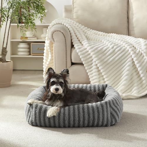 MIXJOY Dog Beds for Small Dogs Cats Soft Cat Bed for Indoor Cats Rectangle Pet Bed for Puppy Kitty Washable Dog Bed with Removable Cover Anti Slip Bottom 20x19x6 Grey - Image 1