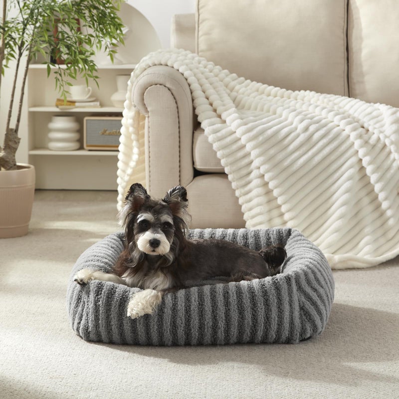 MIXJOY Dog Beds for Small Dogs Cats Soft Cat Bed for Indoor Cats Rectangle Pet Bed for Puppy Kitty Washable Dog Bed with Removable Cover Anti Slip Bottom 20x19x6 Grey - Image 2
