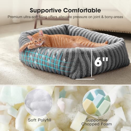 MIXJOY Dog Beds for Small Dogs Cats Soft Cat Bed for Indoor Cats Rectangle Pet Bed for Puppy Kitty Washable Dog Bed with Removable Cover Anti Slip Bottom 20x19x6 Grey - Image 3