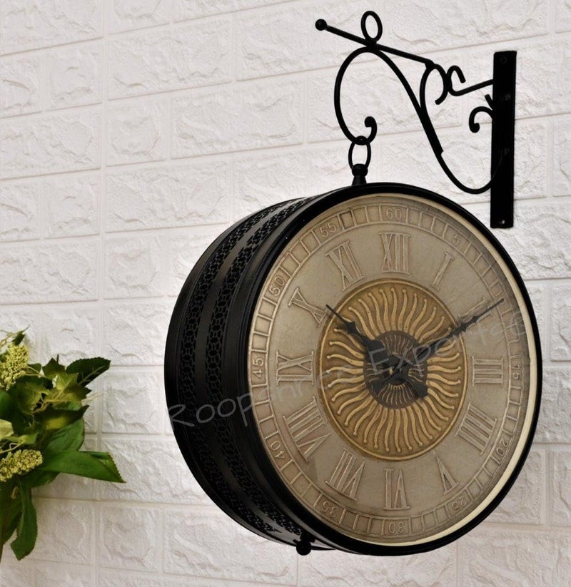 Vintage Clock Black & Brass Double Analog Sided Clock/One Year Warranty / 6570-12-BW2&BZ, 30x30 Cm - Image 5