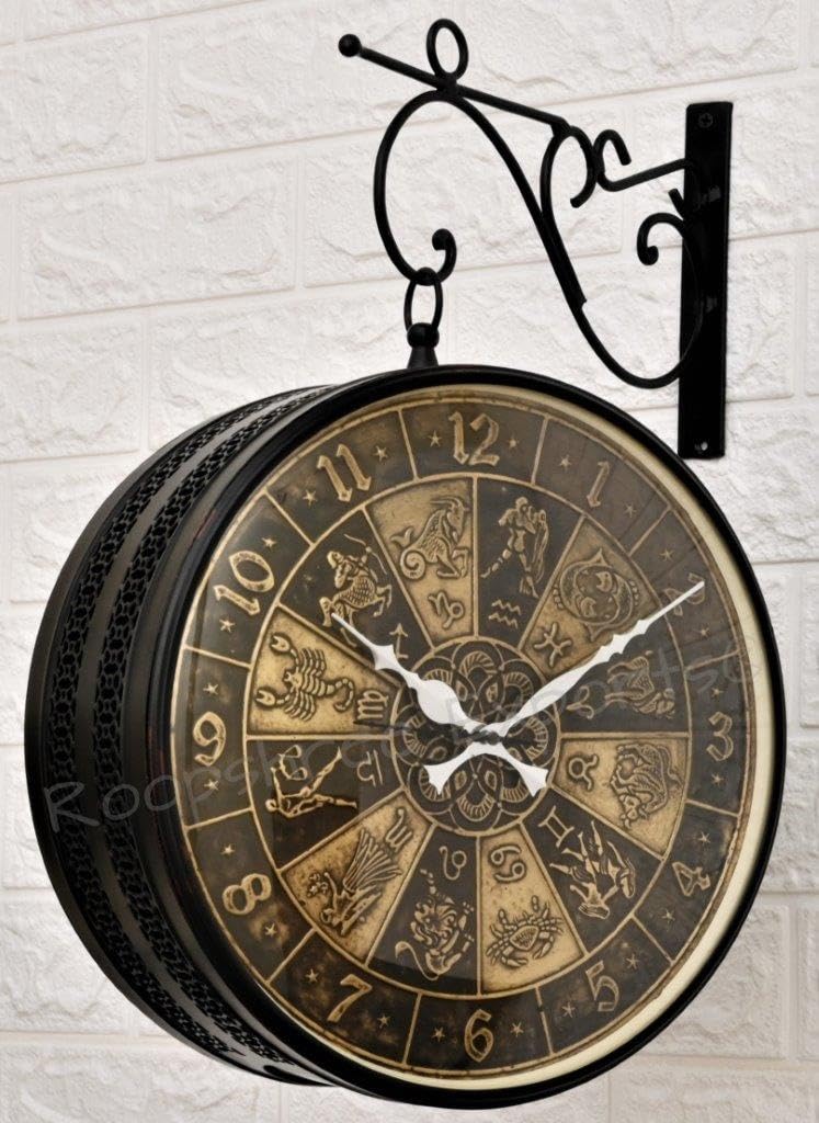 Vintage Clock Black & Brass Double Analog Sided Clock/One Year Warranty / 6570-12-BW2&BZ, 30x30 Cm - Image 2