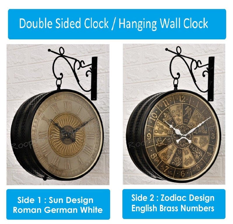Vintage Clock Black & Brass Double Analog Sided Clock/One Year Warranty / 6570-12-BW2&BZ, 30x30 Cm - Image 3