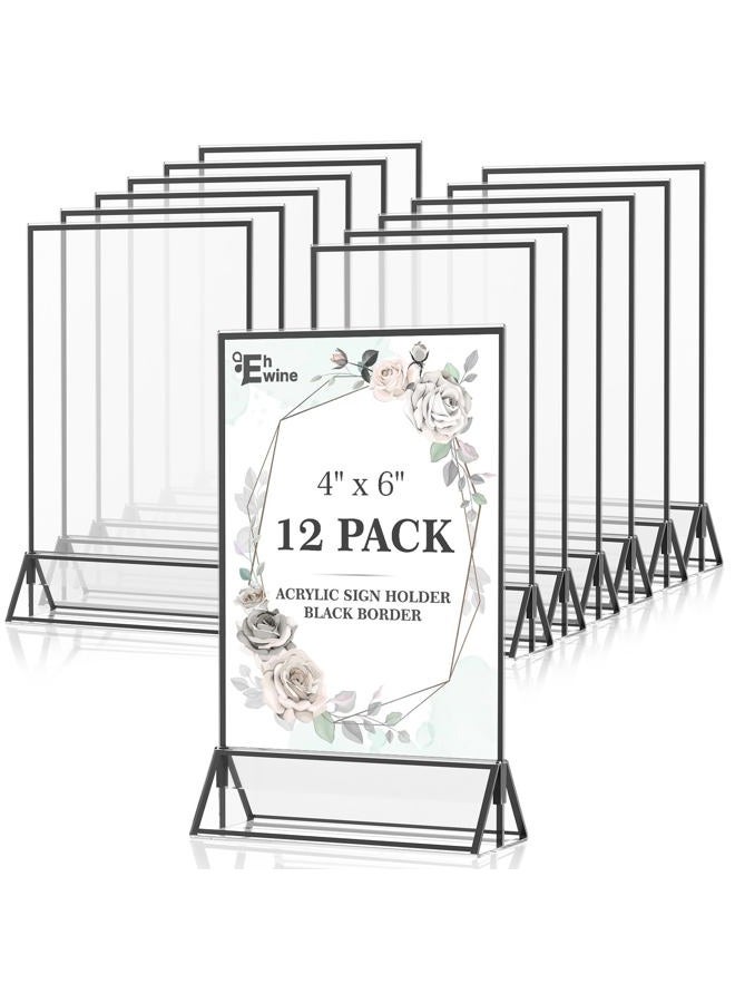 EHWINE 12 Pack Acrylic Sign Holder 4 x 6, Double Sided Black Picture Frame Stand up Table Top Sign Holders, Clear Display Stand Menu Flyer Holder for Wedding Party - Image 1