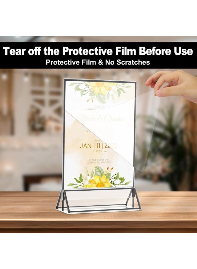 EHWINE 12 Pack Acrylic Sign Holder 4 x 6, Double Sided Black Picture Frame Stand up Table Top Sign Holders, Clear Display Stand Menu Flyer Holder for Wedding Party - Image 2