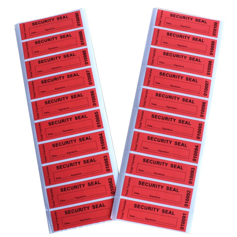 TamperSeals Group - 100pcs 100% Total Transfer Tamper Evident Security Warranty Void Stickers/Labels/Seals (Red, 1 x 3.35 Inches, Serial Numbers) - Image 2