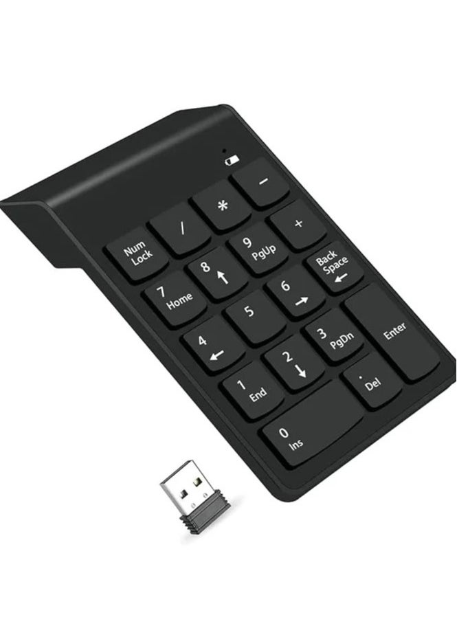 ماركة غير محددة - لوحة مفاتيح رقمية لاسلكية محمولة مكونة من 18 مفتاحًا مع مستقبل USB صغير 2.4 جيجاهرتز لأجهزة الكمبيوتر المحمولة والكمبيوتر المكتبي وSurface Pro، باللون الأسود - Image 1