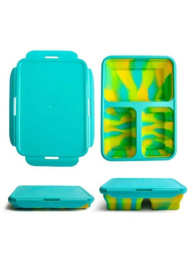 Silicone lunch box-collapsible,3 compartment in pantone color,microwaveable-durable,BPA free,reusable,leak-proof,non toxic,odorless,tasteless food storage container