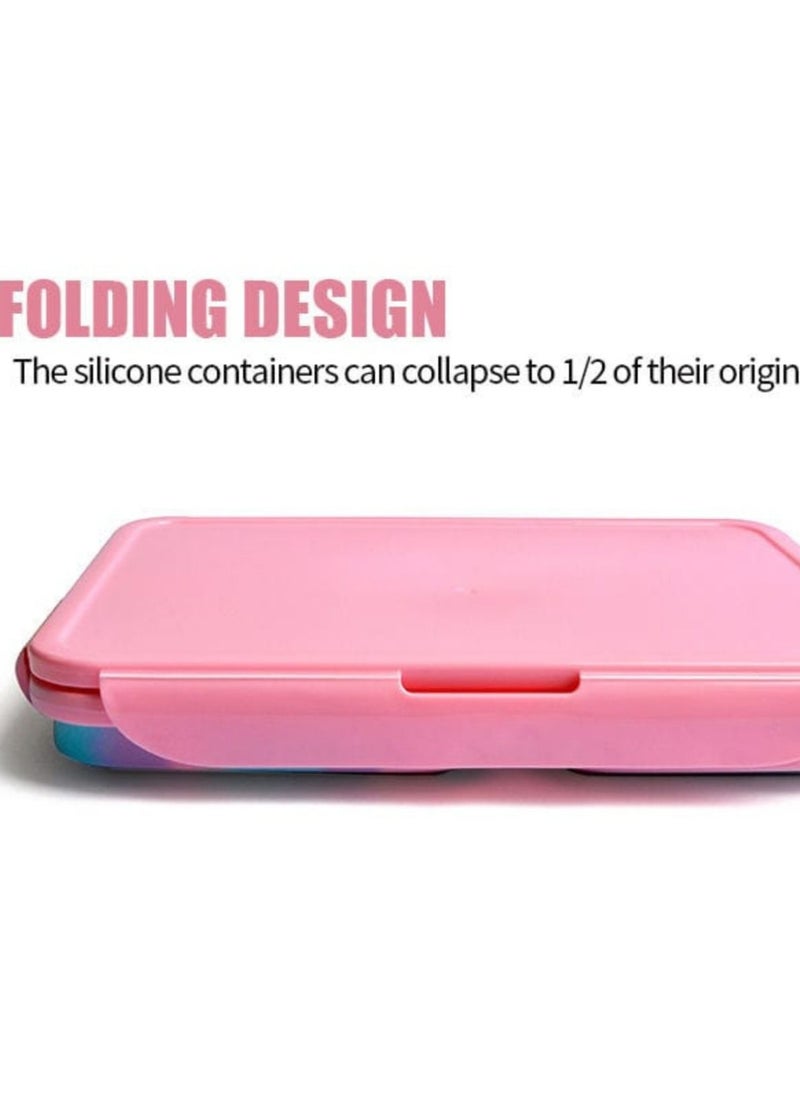 Silicone lunch box-collapsible,3 compartment in pantone color,microwaveable-durable,BPA free,reusable,leak-proof,non toxic,odorless,tasteless food storage container