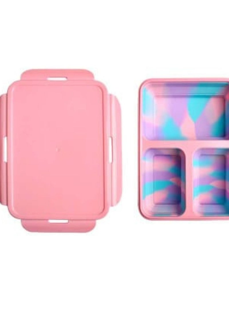 Silicone lunch box-collapsible,3 compartment in pantone color,microwaveable-durable,BPA free,reusable,leak-proof,non toxic,odorless,tasteless food storage container