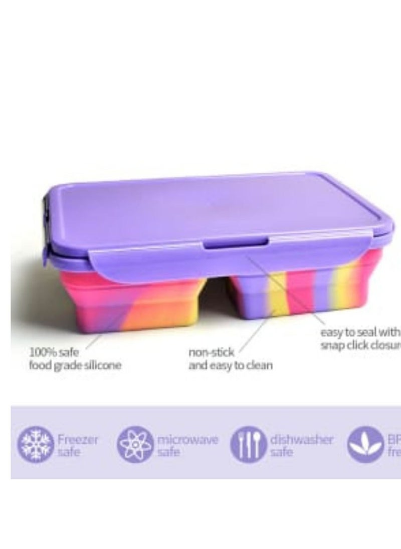 Silicone lunch box-collapsible,3 compartment in pantone color,microwaveable-durable,BPA free,reusable,leak-proof,non toxic,odorless,tasteless food storage container