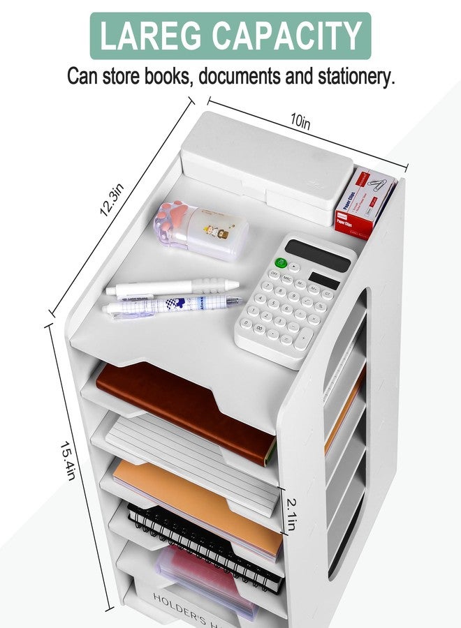 Uzant Paper Organizer Storage for Desk, 7 Tier Construction File Organizer Paper Sorter, Desktop Document Storage Holder for Home Office School, White - Image 3