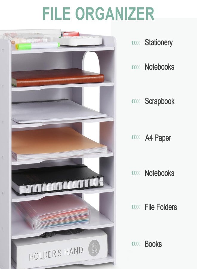 Uzant Paper Organizer Storage for Desk, 7 Tier Construction File Organizer Paper Sorter, Desktop Document Storage Holder for Home Office School, White - Image 2