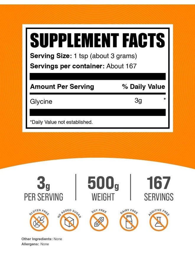 BulkSupplements مسحوق الجلايسين من BulkSupplements.com - مكملات الجلايسين، مكمل حمض أميني - بدون نكهة وخالي من الغلوتين، 3 جرام لكل حصة، 500 جرام (1.1 رطل) (عبوة من 1) - Image 2
