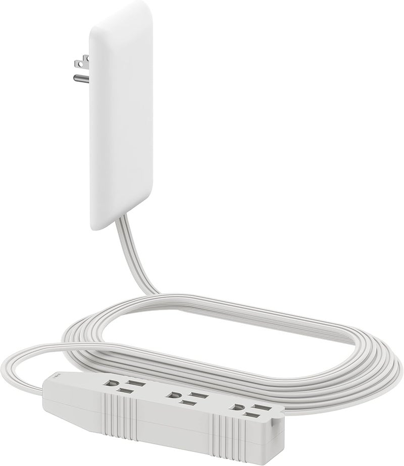 Lider Flat-Face Outlet Extender with 3 Receptacles, Ultra-Thin Wall Plate Plug with Cord Extender and 3-Outlet Power Strip, 8ft Cord, LWE8-315-W, White - Image 1