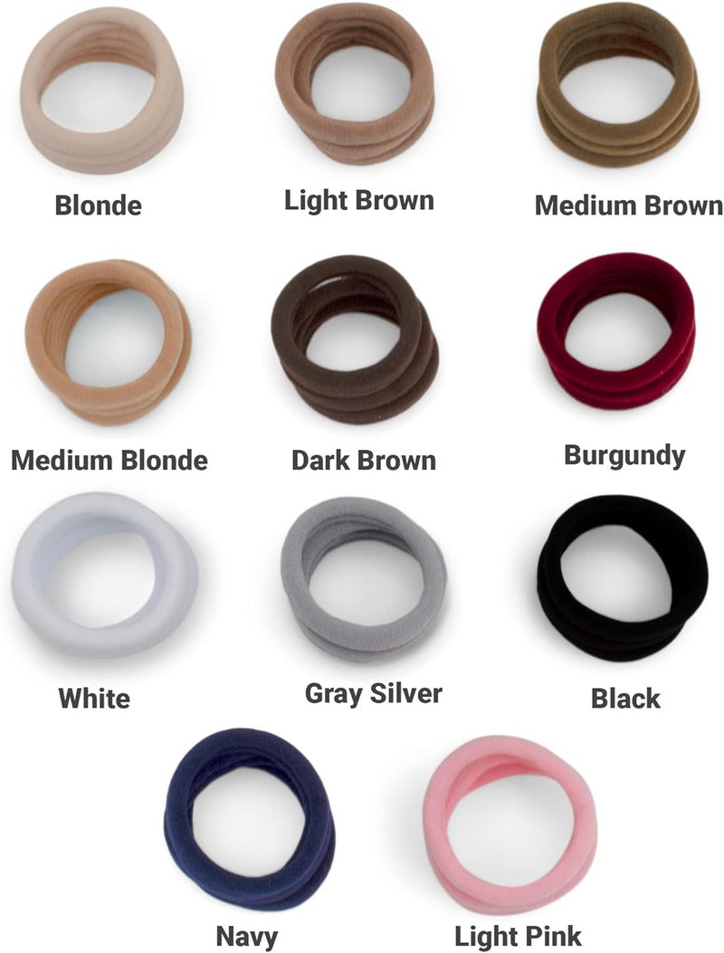 Cyndibands Seamless Hair Ties - Neutral Colors - Gentle Hair Ties No Damage, Standard Size 1.5 Inch, Soft and Stretchy Nylon Fabric Ponytail Holders - 12 Count - Image 5