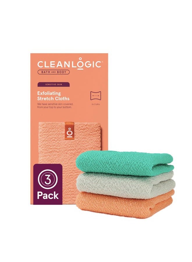 cleanlogic Bath and Body Exfoliating Stretch Bath/Shower Cloth, Assorted Colors, 3 Count - Image 1