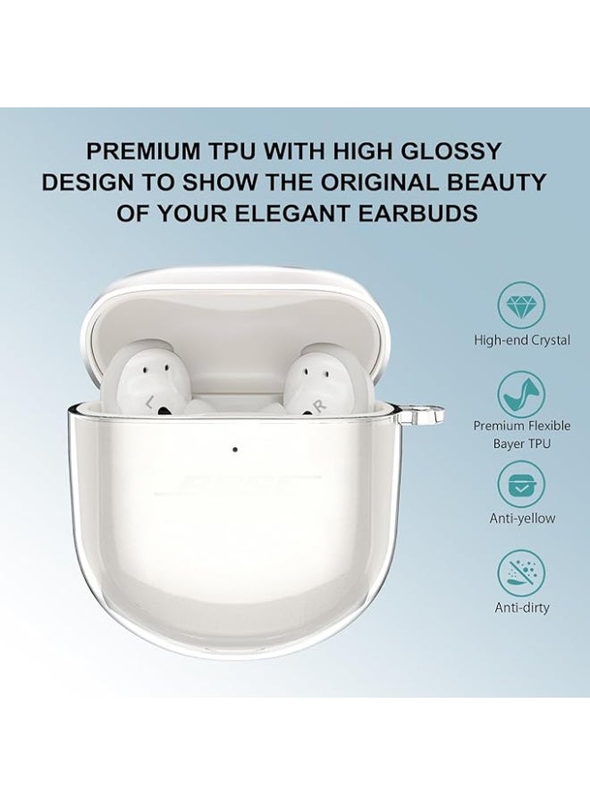 for Bose QuietComfort Earbuds II 2022 Case Clear,Full Protective Soft Transparent TPU Cover for Bose QC 2 Earbuds with Carabiner&Rope and Cleaning Pen-Clear - view 2