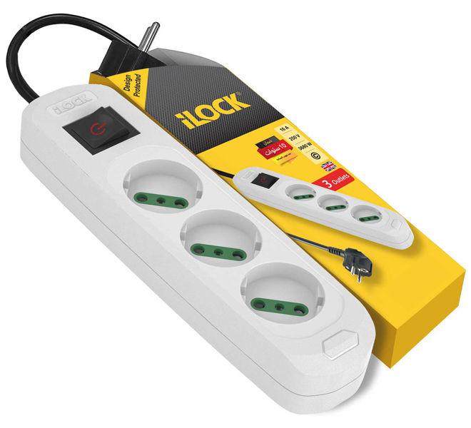 iLOCK Power Strip 3 Outlets  - 3500W- 1.5M - White - Image 1