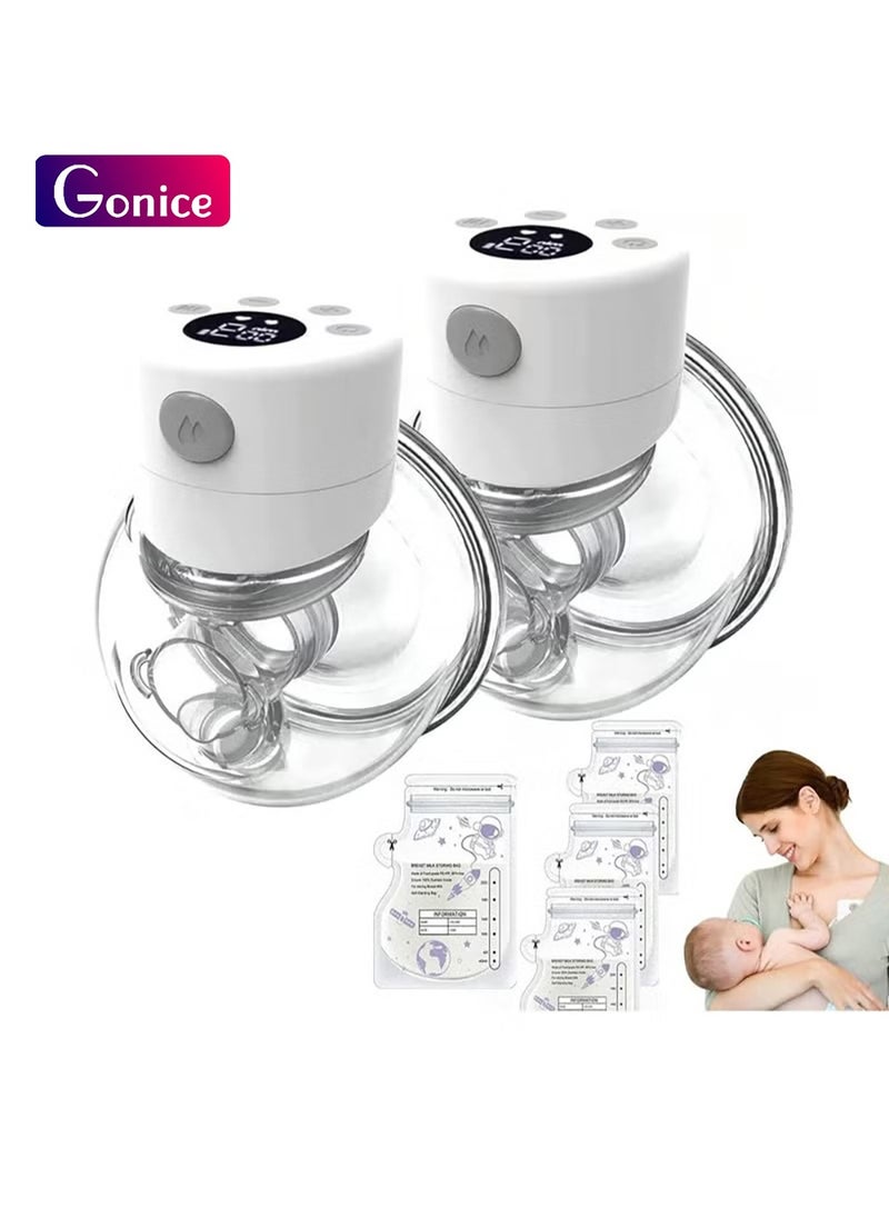 Gonice Hands-Free Electric Pump Set: 2pcs Ultra-Quiet, Pain-Free with 9 Levels & 2 Modes + 30 milk Storage Bags  - Image 1