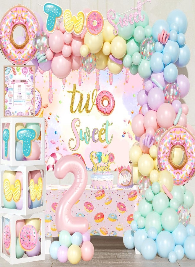 Hombae Two Sweet Party Decorations, 2nd Birthday Decorations for Girls, Donut Themed Backdrop Balloon Garland Arch Kit with Balloon Boxes Tablecloth for 2 Year Old Birthday Party - Image 1