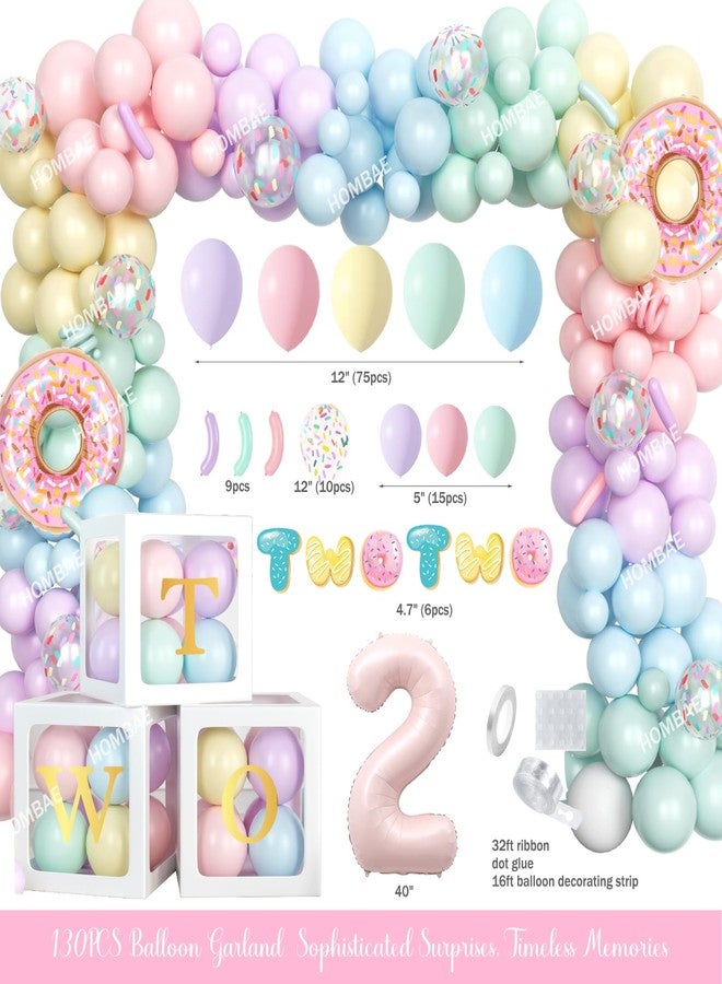 Hombae Two Sweet Party Decorations, 2nd Birthday Decorations for Girls, Donut Themed Backdrop Balloon Garland Arch Kit with Balloon Boxes Tablecloth for 2 Year Old Birthday Party - Image 3