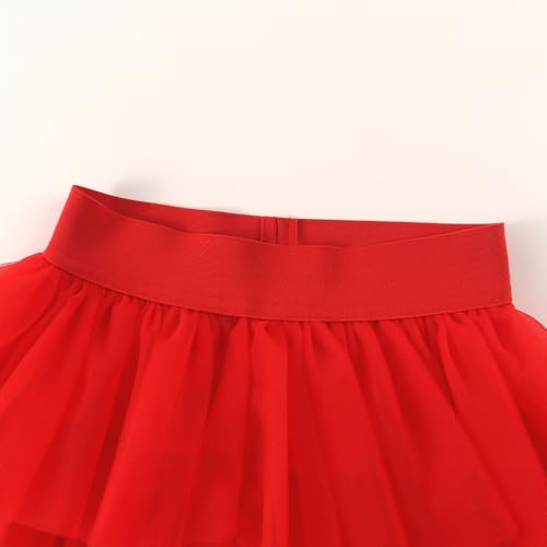 Noomelfish Little Girls Layered Tutu Skirt Ruffle Tiered Tulle Party Dance Skirts, Red, Size 7-8 Years - Image 3