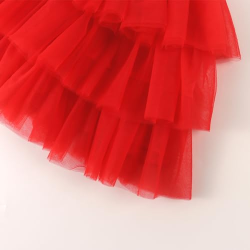 Noomelfish Little Girls Layered Tutu Skirt Ruffle Tiered Tulle Party Dance Skirts, Red, Size 7-8 Years - Image 2