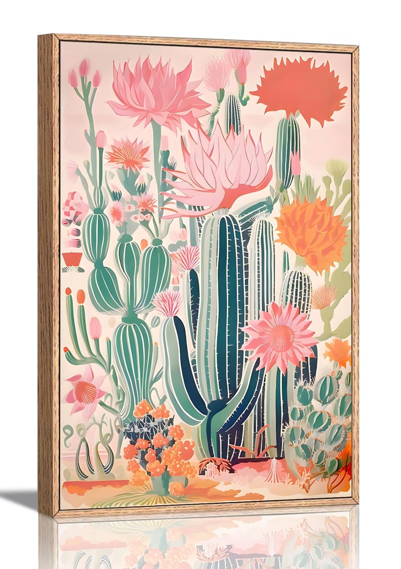 KISSFOX Framed Wall Art Western Wall Decor Cactus Pictures Mexican Canvas Art Pink Desert Botanical Paintings Southwestern Artwork For Bedroom Living Room Kitchen - Image 1