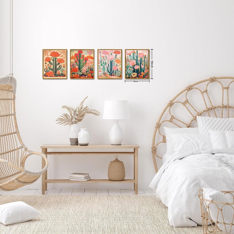 KISSFOX Framed Wall Art Western Wall Decor Cactus Pictures Mexican Canvas Art Pink Desert Botanical Paintings Southwestern Artwork For Bedroom Living Room Kitchen - Image 5
