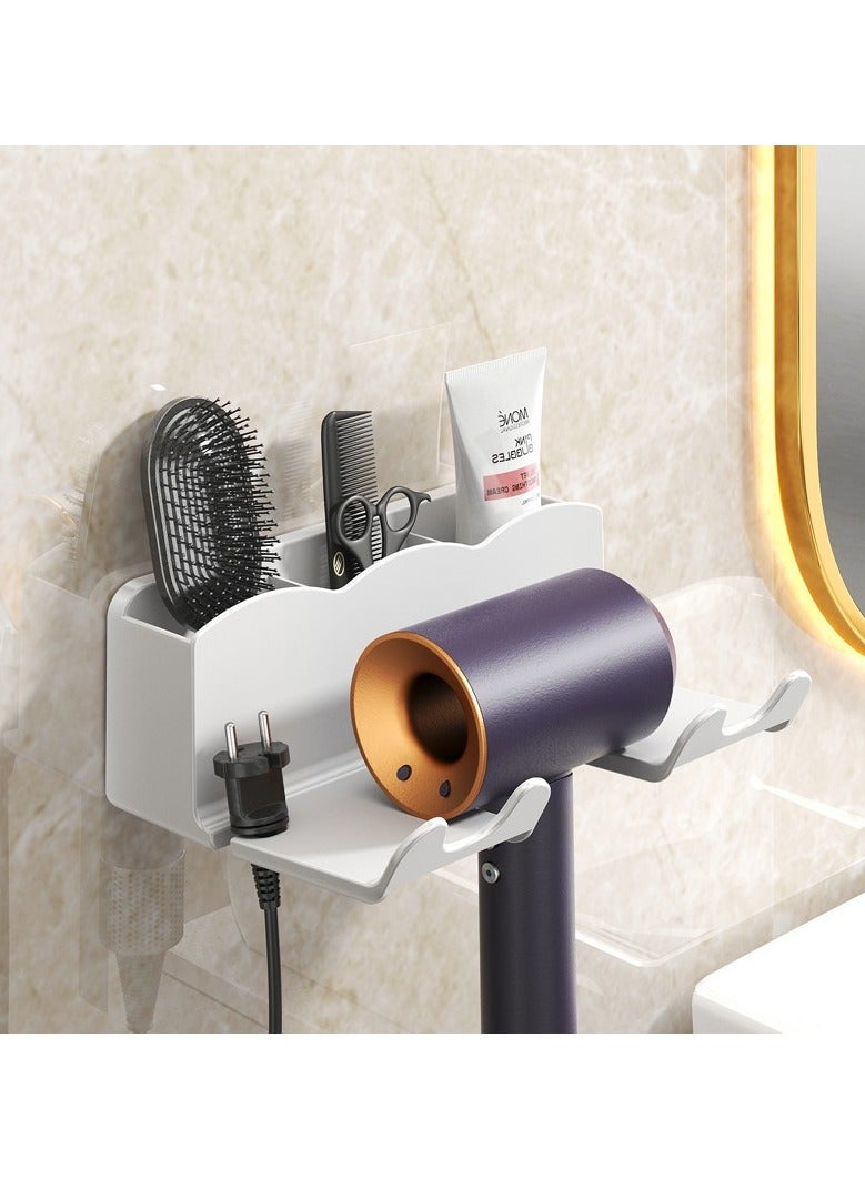 Hair Dryer Holder - Bathroom Organizer Hair Dryer Holder Wall Mounted Hair Styling Tools Organizer Hair Dryer Holder Cabinet Door Blow Rack for Hair Dryer Stand with Plug Hook White - Image 1