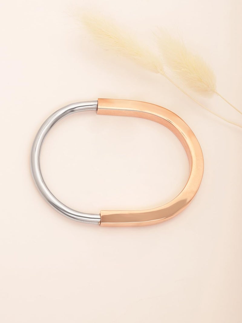 Rubans Womens Voguish Rose Gold Plated Stainless Steel Waterproof Dome Oval Lock Kada Bracelet - Image 2