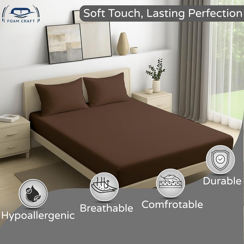 FOAM CRAFT 3 Piece Fitted Sheet Set - Queen Size Brown Cotton Bedding - Image 3