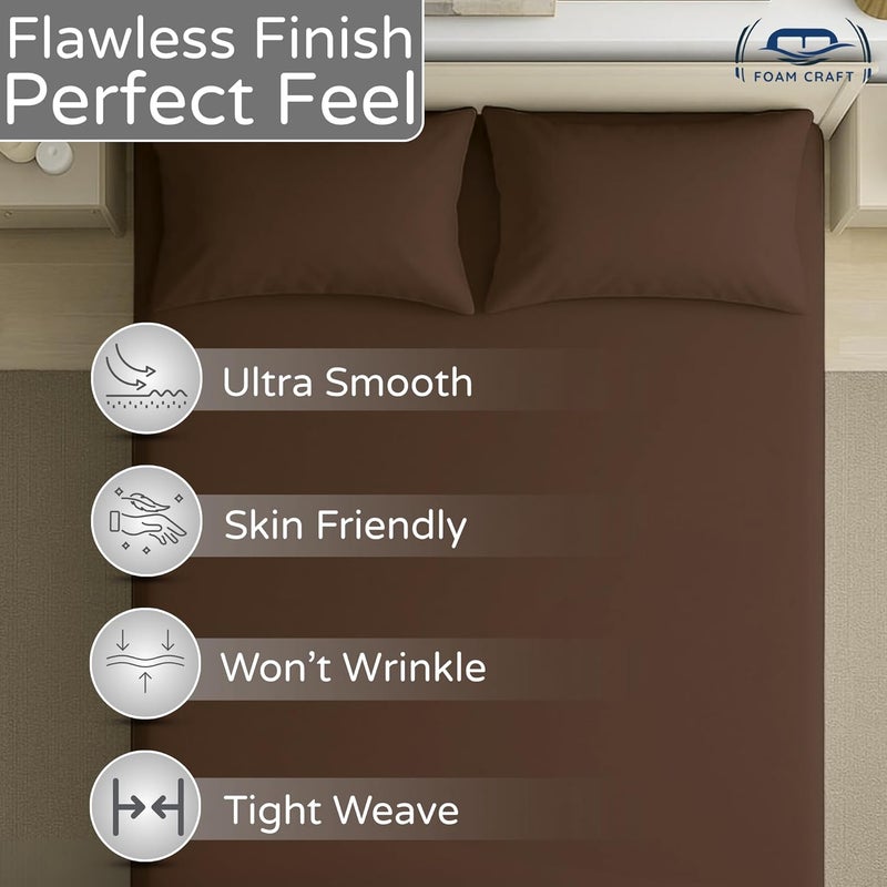 FOAM CRAFT 3 Piece Fitted Sheet Set - Queen Size Brown Cotton Bedding - Image 4