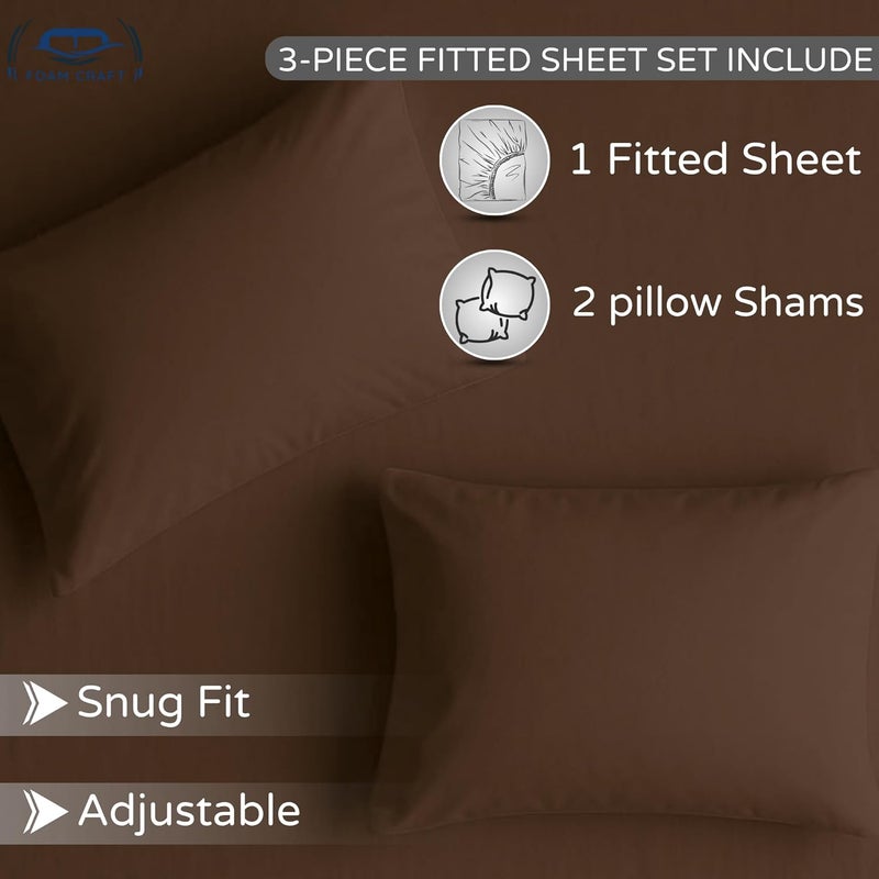 FOAM CRAFT 3 Piece Fitted Sheet Set - Queen Size Brown Cotton Bedding - Image 5