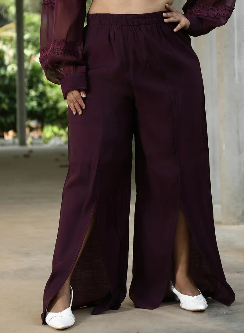 Instafab Plus Women's Grape Purple Solid Flared Kurta Set