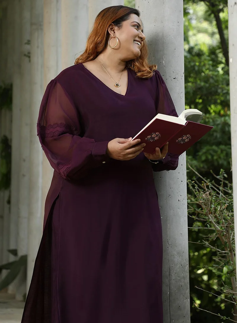 Instafab Plus Women's Grape Purple Solid Flared Kurta Set