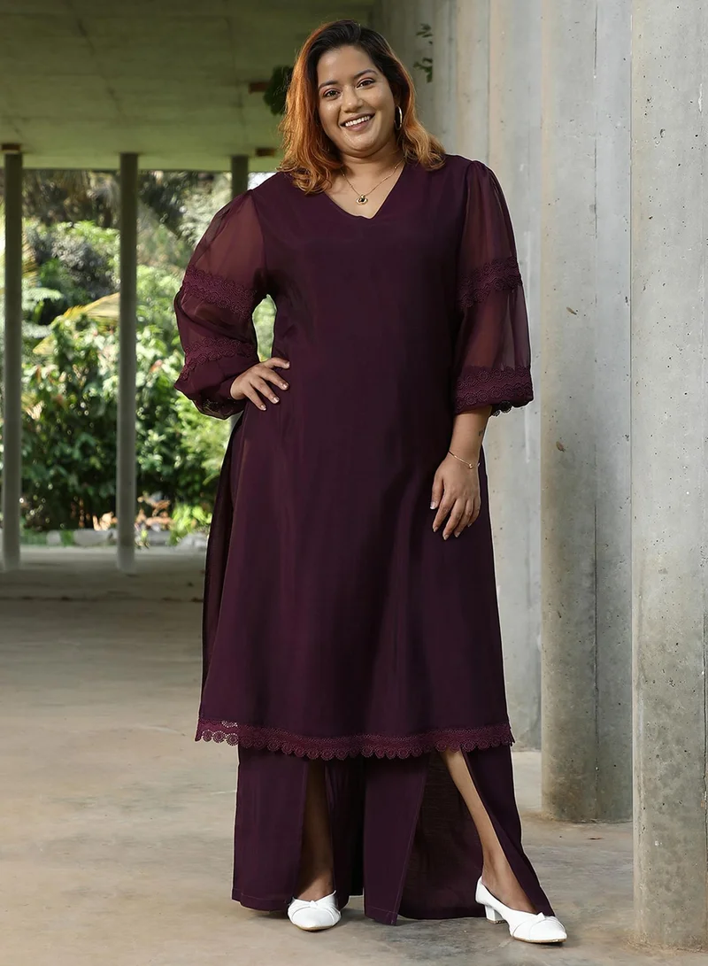 Instafab Plus Women's Grape Purple Solid Flared Kurta Set