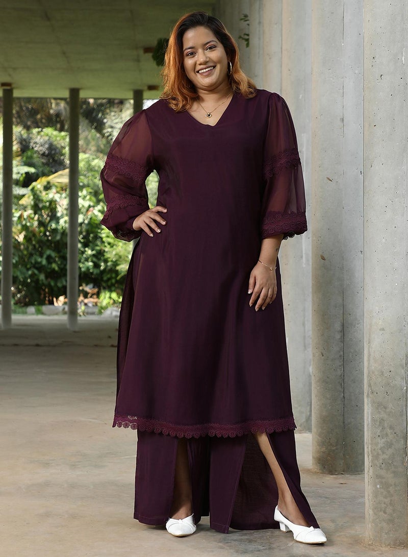 Instafab Plus Women's Grape Purple Solid Flared Kurta Set  - Image 4