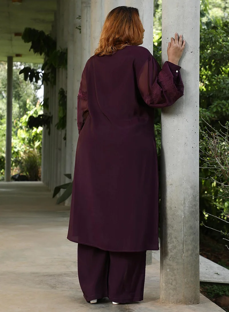 Instafab Plus Women's Grape Purple Solid Flared Kurta Set