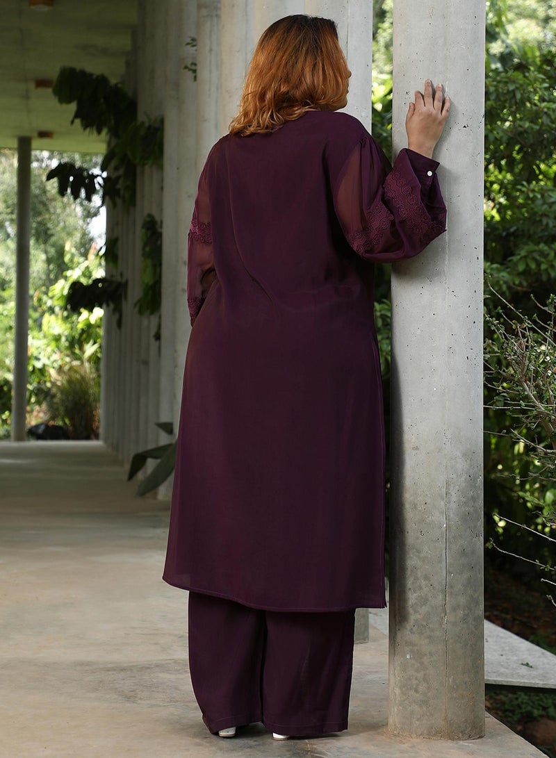 Instafab Plus Women's Grape Purple Solid Flared Kurta Set  - Image 5