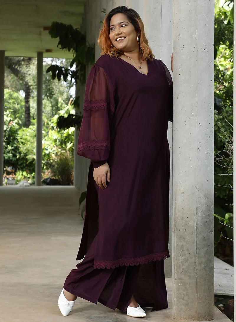 Instafab Plus Women's Grape Purple Solid Flared Kurta Set