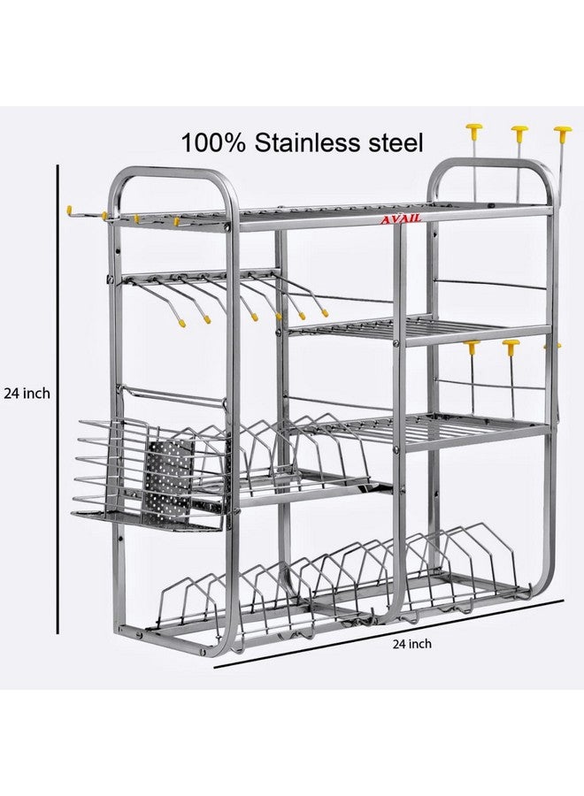 AVAIL Stainless Steel 24x24 Inch Wall Mount Dish Rack/Plate Cutlery Stand/Kitchen Organizer Shelves - Image 3