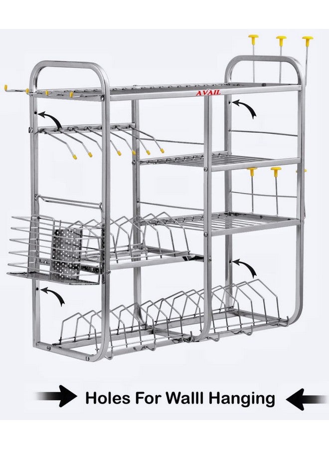 AVAIL Stainless Steel 24x24 Inch Wall Mount Dish Rack/Plate Cutlery Stand/Kitchen Organizer Shelves - Image 4