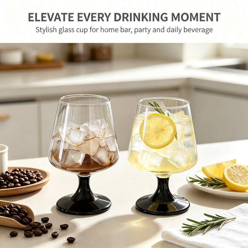Black Stem Brandy Snifter Glass, Transparent Wide-Belly Short Cup With Black Base, For Whiskey, Cocktails, Iced Coffee, Juice, Water, Aesthetic Home Bar Glassware Gift Set, Suitable For Daily Drinks, Weddings, Cafes, And Bars - Size  1/2pcs - Image 2