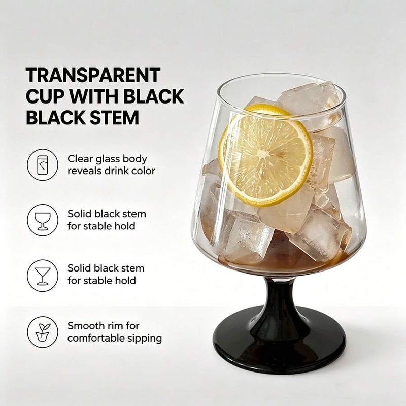 Black Stem Brandy Snifter Glass, Transparent Wide-Belly Short Cup With Black Base, For Whiskey, Cocktails, Iced Coffee, Juice, Water, Aesthetic Home Bar Glassware Gift Set, Suitable For Daily Drinks, Weddings, Cafes, And Bars - Size  1/2pcs - Image 4