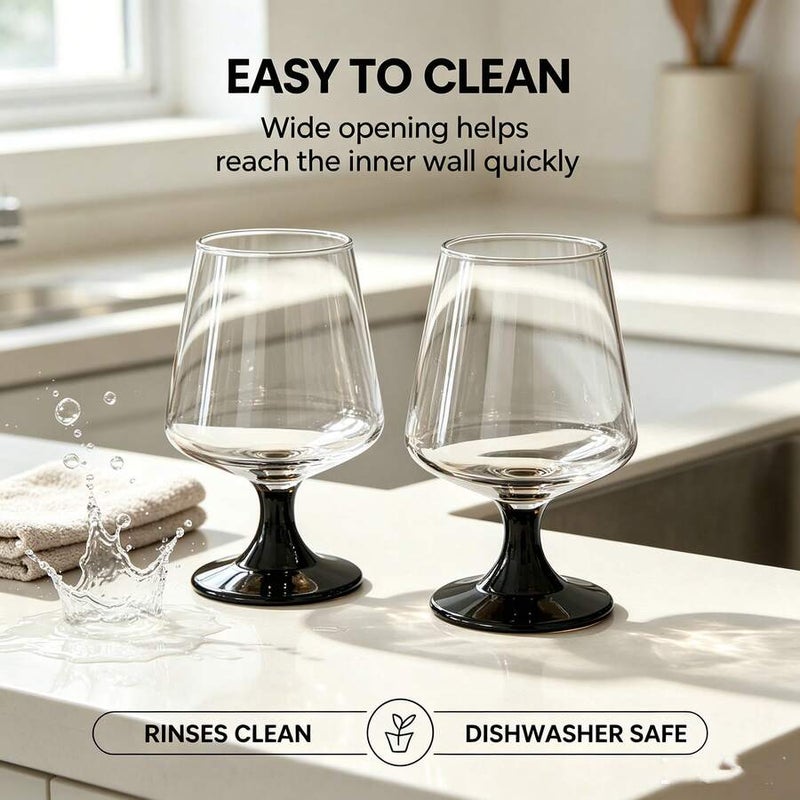 Black Stem Brandy Snifter Glass, Transparent Wide-Belly Short Cup With Black Base, For Whiskey, Cocktails, Iced Coffee, Juice, Water, Aesthetic Home Bar Glassware Gift Set, Suitable For Daily Drinks, Weddings, Cafes, And Bars - Size  1/2pcs - Image 5