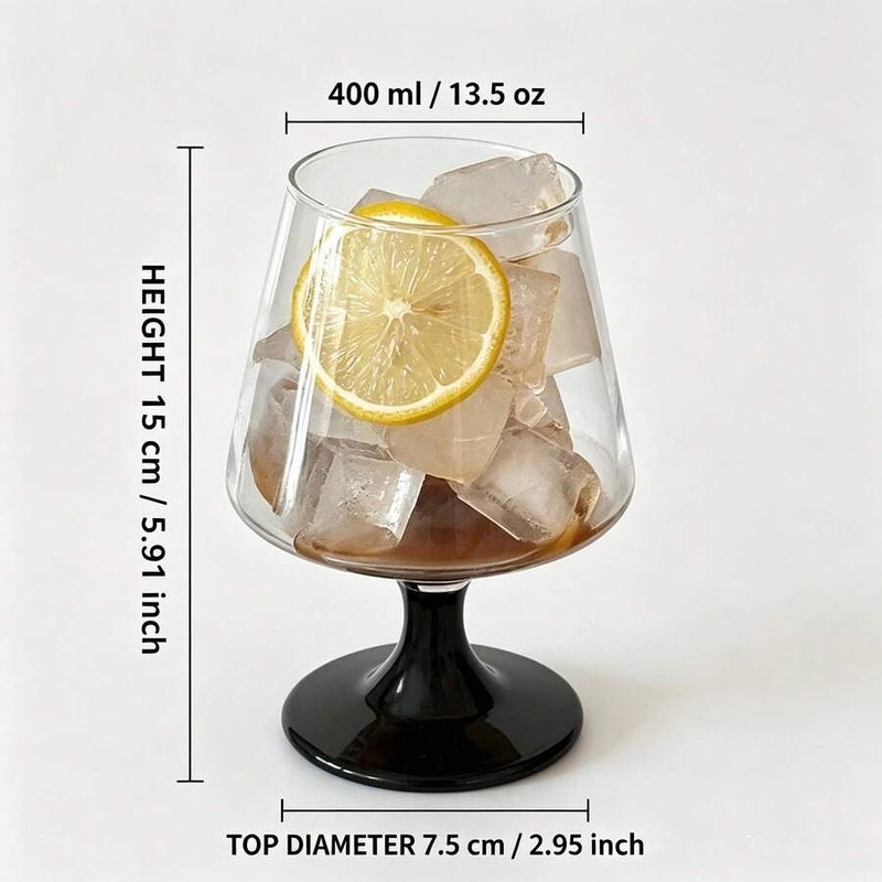 Black Stem Brandy Snifter Glass, Transparent Wide-Belly Short Cup With Black Base, For Whiskey, Cocktails, Iced Coffee, Juice, Water, Aesthetic Home Bar Glassware Gift Set, Suitable For Daily Drinks, Weddings, Cafes, And Bars - Size  1/2pcs - Image 3