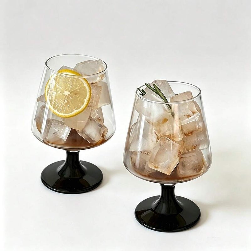 Black Stem Brandy Snifter Glass, Transparent Wide-Belly Short Cup With Black Base, For Whiskey, Cocktails, Iced Coffee, Juice, Water, Aesthetic Home Bar Glassware Gift Set, Suitable For Daily Drinks, Weddings, Cafes, And Bars - Size  1/2pcs - Image 1