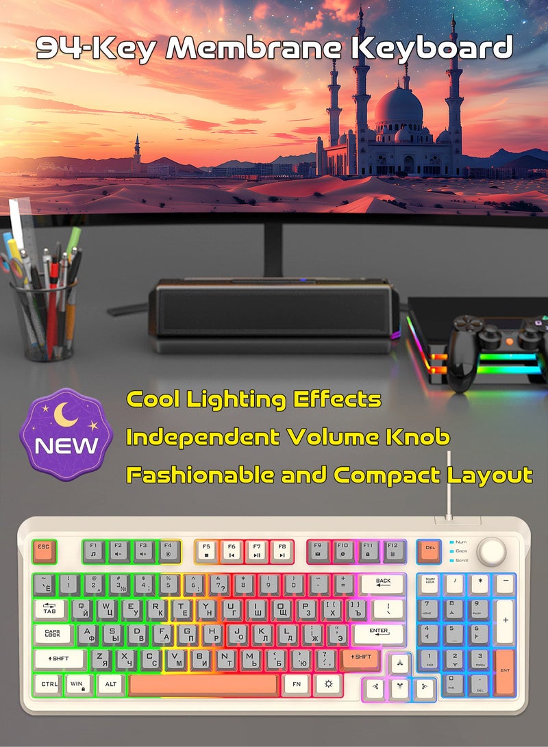 XUNFOX 94-Key Wired Keyboard - Membrane Keyboard - Gaming Keyboard - Office Keyboard - Built-in Volume Adjustment Knob - RGB Light Effect - Computer Keyboard  - Image 1